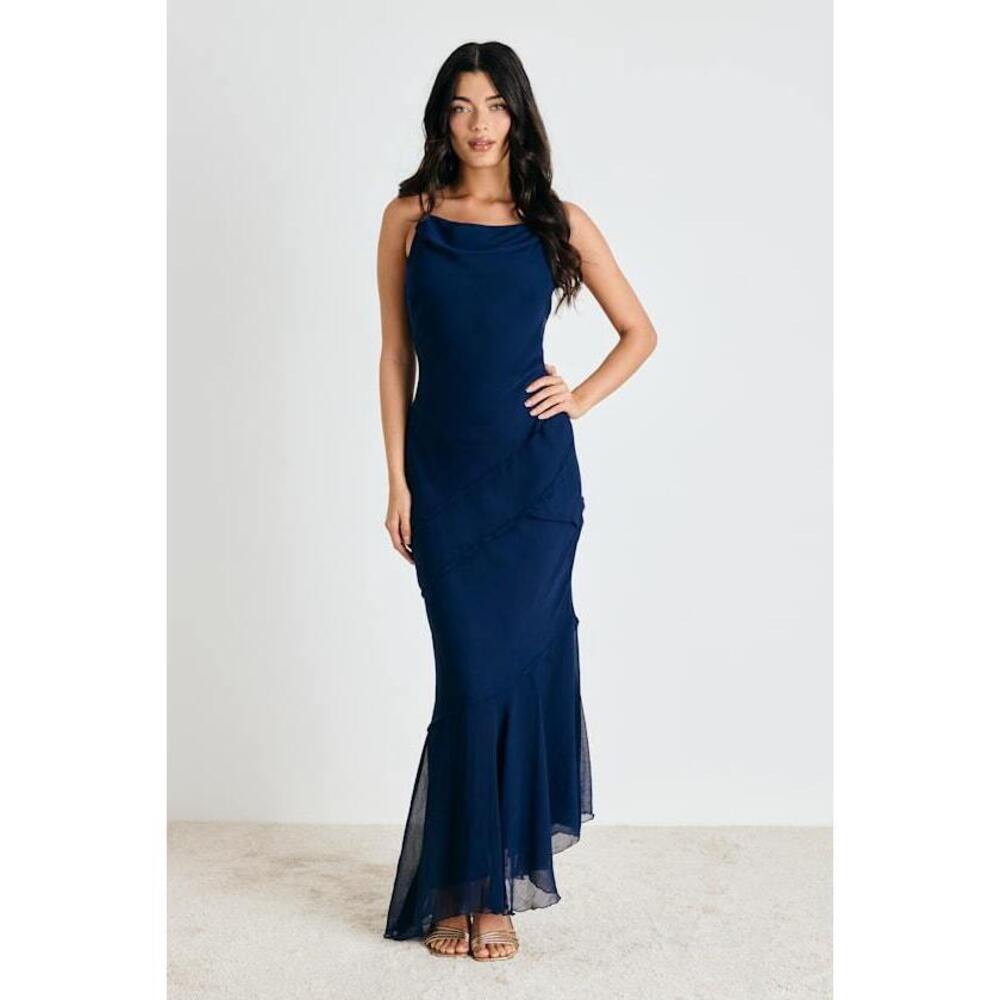 Lulus Lanista Navy Strappy Asymmetrical Maxi Dress Blue - Size XL